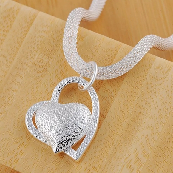Silver Plated Double Heart Pendant Women's Necklace - Picture 5 of 10